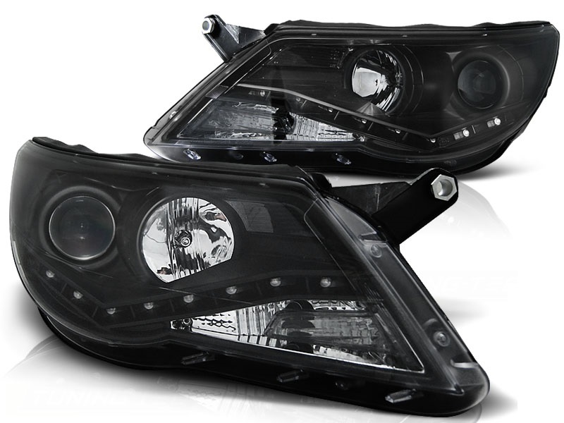 Koplampen VW Tiguan 07-11 DRL look zwart