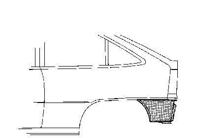 eindstuk of lekbakje, 3/5 drs, links Opel Kadett E, 1984-1991