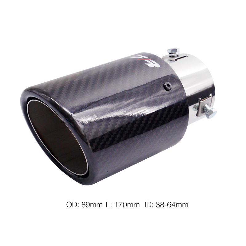 Simoni Racing Uitlaatsierstuk Rond/Schuin Glanzend-Carbon+RVS - Ø89xL170mm - Montage 38-63mm