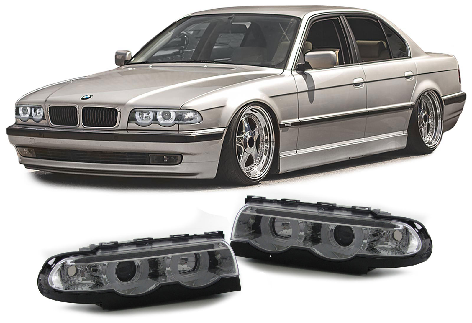 Koplampen BMW E38 94-01 3D LED Angel Eyes Chroom