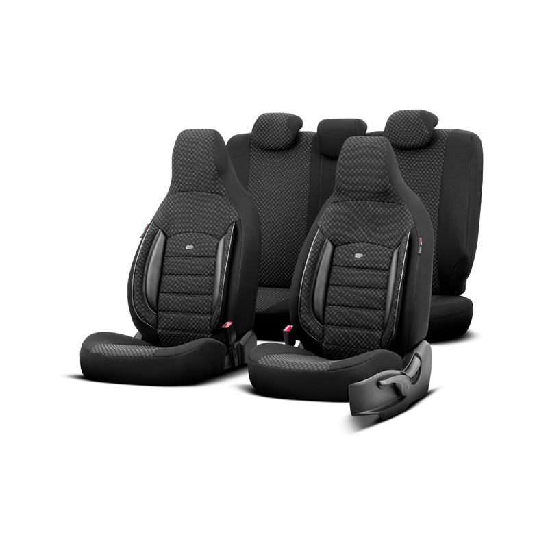 Universele Stoffen 'CityBug' Stoelhoezenset 'Sport Plus' Zwart - 9-delig - geschikt voor Side-Airbags