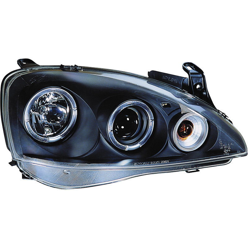 Set Koplampen  Opel Corsa C 3/5-deurs 2000-2004 - Zwart - incl. Angel-Eyes