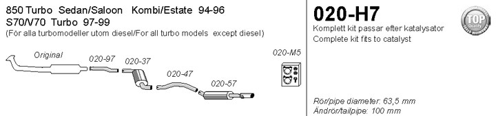 Simons Uitlaatsysteem af kat. Volvo S70 1997-1999