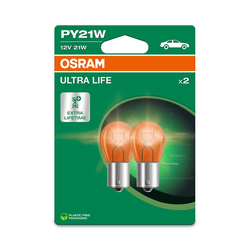 Osram Ultra Life Halogeen lampen - BAU15S PY21W - 12V/21W - set à 2 stuks - Amber
