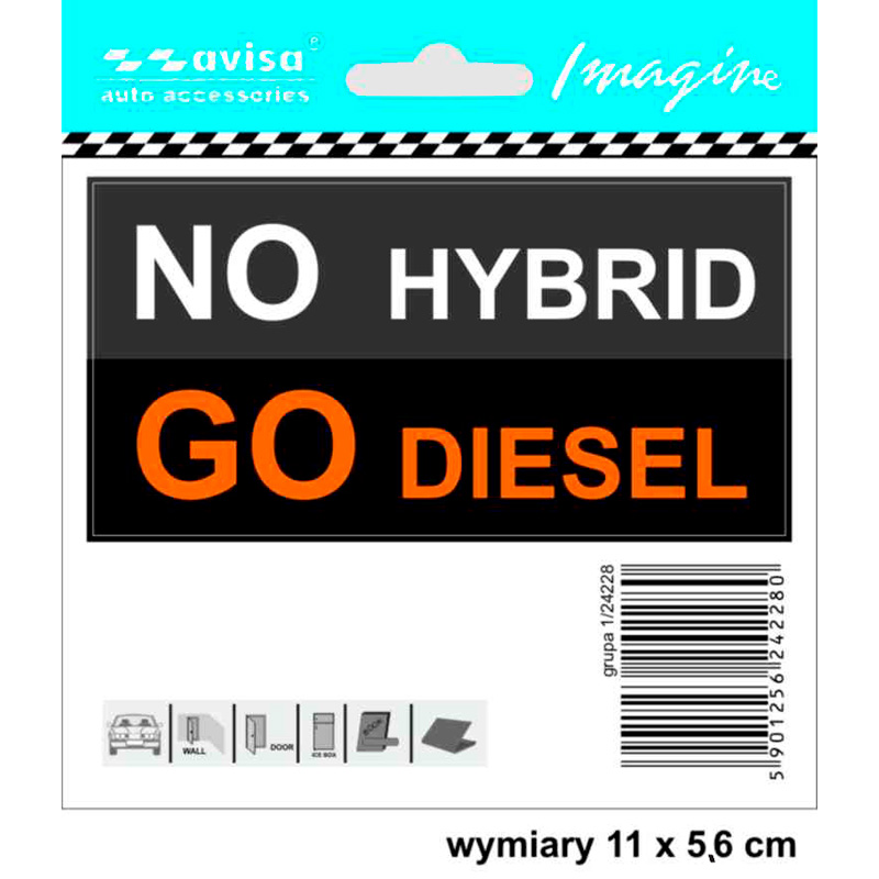 Auto Tattoo Sticker 'NO HYBRID GO DIESEL' - 11x5,6cm