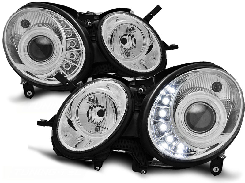 Koplampen DRL look Mercedes-Benz E-Klasse Typ W211 Bj. 06-08 chro
