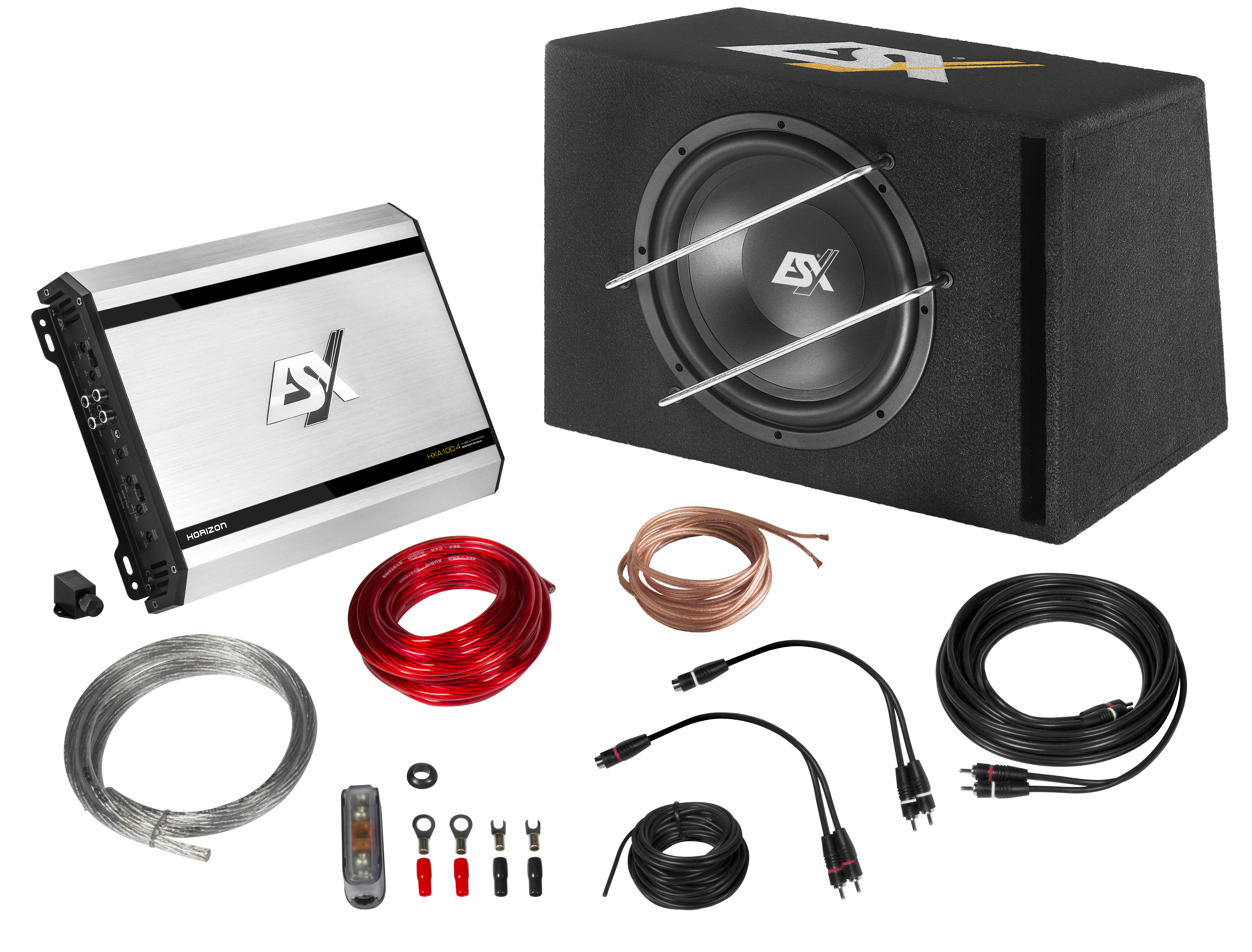 ESX Horizon Bass Pack HXP400 Subwoofer + Versterker  + Kabelskit