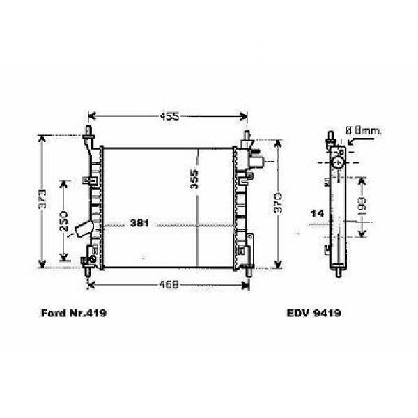 Radiator FORD KA 02-08 381x355x14 1.3/1.6I 44/51/70kw -A/C