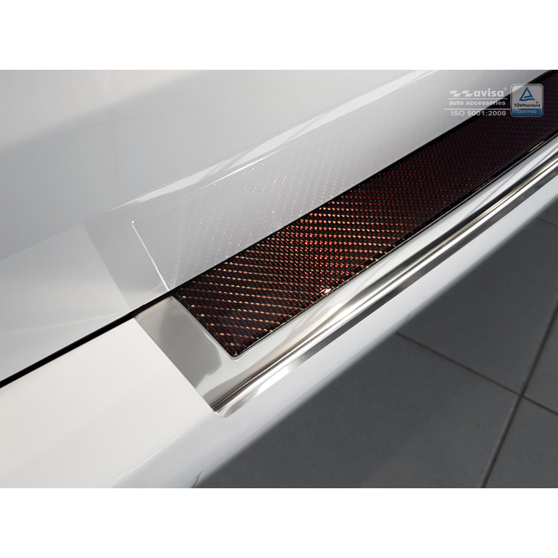 RVS Achterbumperprotector 'Deluxe'  Mercedes Vito W447 2014-2019 & Facelift 2019- Chroom/Rood-Zwart Carbon